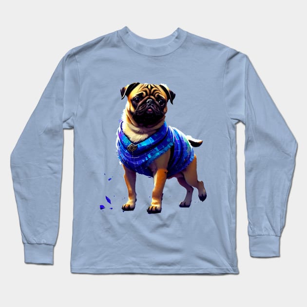 Colorful Pug in Traditional African Boubou Celebrating African Culture Long Sleeve T-Shirt by fur-niche